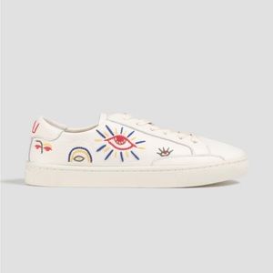 Soludos Ibiza Look Embroidered Evil Eye Leather Sneakers Shoes